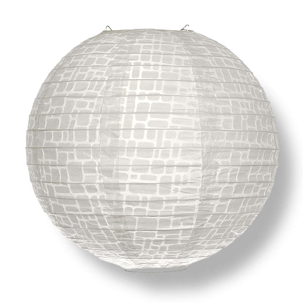 BULK PACK (3) 12" Modern Stone Japanese Kozo Unryu Fibrous Paper Lantern Shade, Hanging Decoration - PaperLanternStore.com - Paper Lanterns, Decor, Party Lights & More
