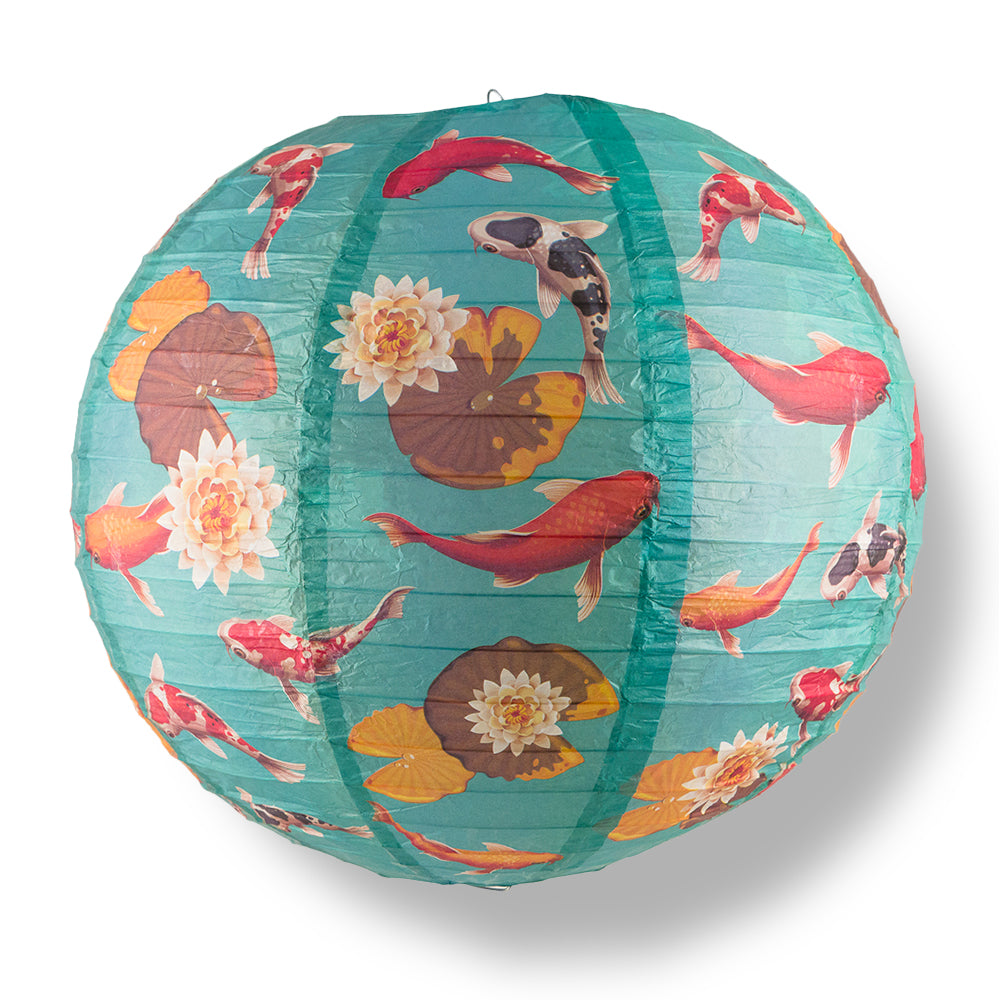 12 PACK | 14" Japanese Koi Fish Pond Patterned Paper Lantern - PaperLanternStore.com - Paper Lanterns, Decor, Party Lights & More