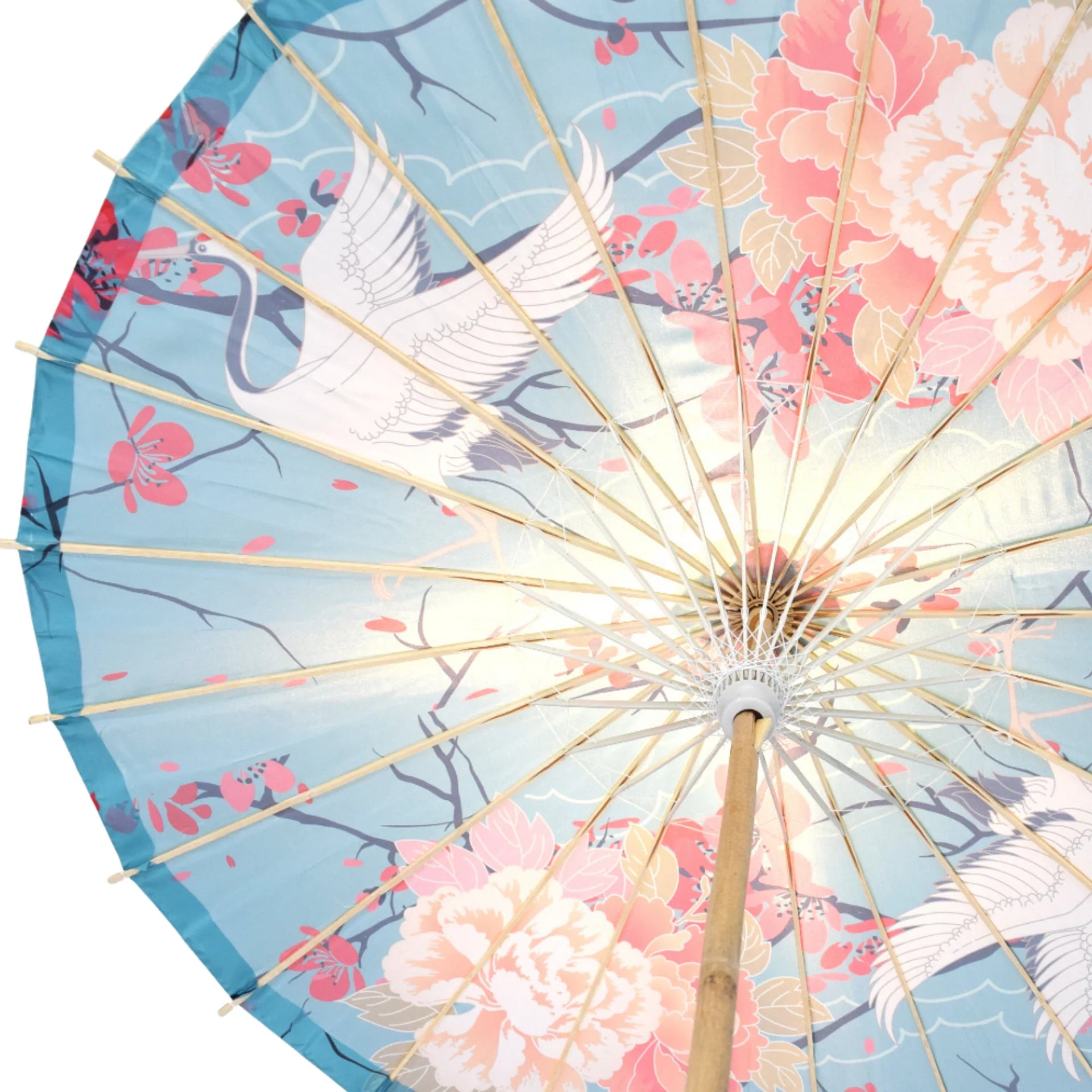 32" Crane and Cherry Blossom Premium Nylon Parasol Umbrella with Elegant Handle