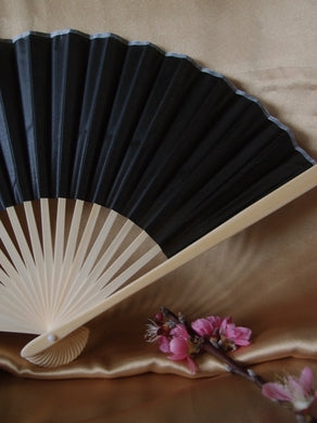 BULK PACK (50) 9" Black Silk Hand Fans for Weddings - PaperLanternStore.com - Paper Lanterns, Decor, Party Lights & More