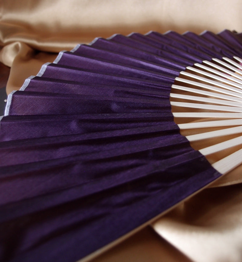 9" Dark Purple Silk Hand Fans for Weddings (10 Pack) - PaperLanternStore.com - Paper Lanterns, Decor, Party Lights & More