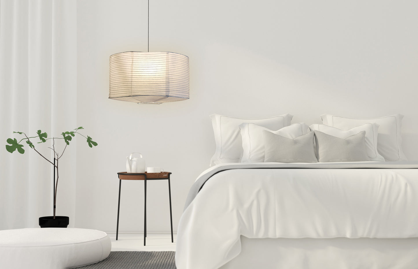 Large Drum Shaped Premium Fine Line Paper Lantern Lampshade, White (18"W x 10.5"H)