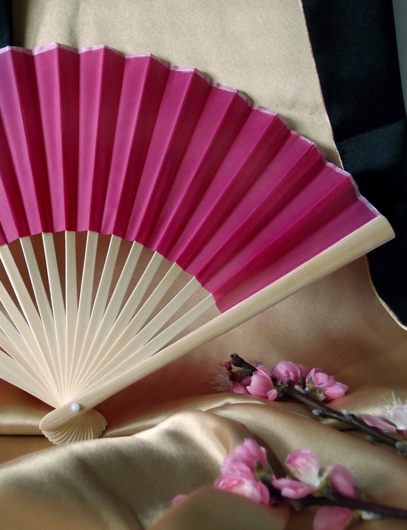 9" Fuchsia / Hot Pink Silk Hand Fans for Weddings (10 Pack) - PaperLanternStore.com - Paper Lanterns, Decor, Party Lights & More