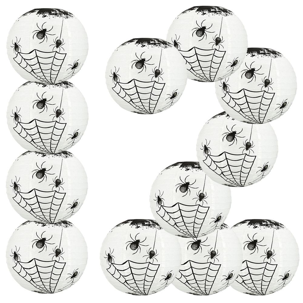 12 PACK | 14" Halloween Spiders Spooky Bug Webs Paper Lantern, Hanging Decoration - PaperLanternStore.com - Paper Lanterns, Decor, Party Lights & More