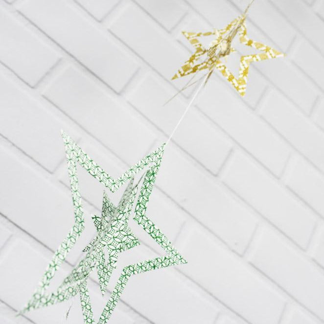 Multi-Patterned 3D Star Hanging Vertical Garland (3.3 Feet) - PaperLanternStore.com - Paper Lanterns, Decor, Party Lights & More