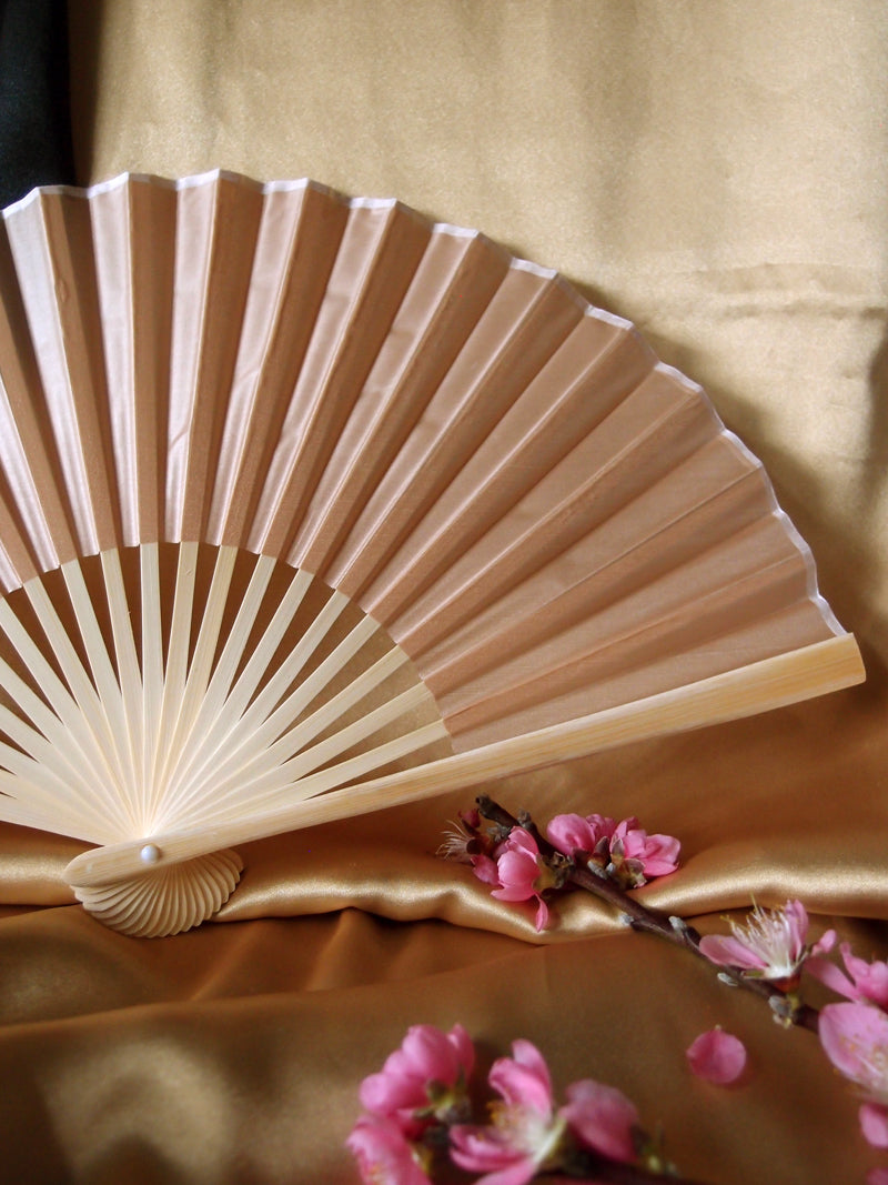 9" Nude Silk Hand Fans for Weddings (10 Pack) - PaperLanternStore.com - Paper Lanterns, Decor, Party Lights & More