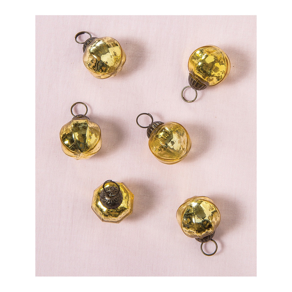 6 Pack | Mini Mercury Glass Ball Ornaments (1 to 1.5-Inch, Gold, Penina Design) - Great Gift Idea, Vintage-Style Decorations for Christmas, Special Occasions, Home Decor and Parties - PaperLanternStore.com - Paper Lanterns, Decor, Party Lights & More