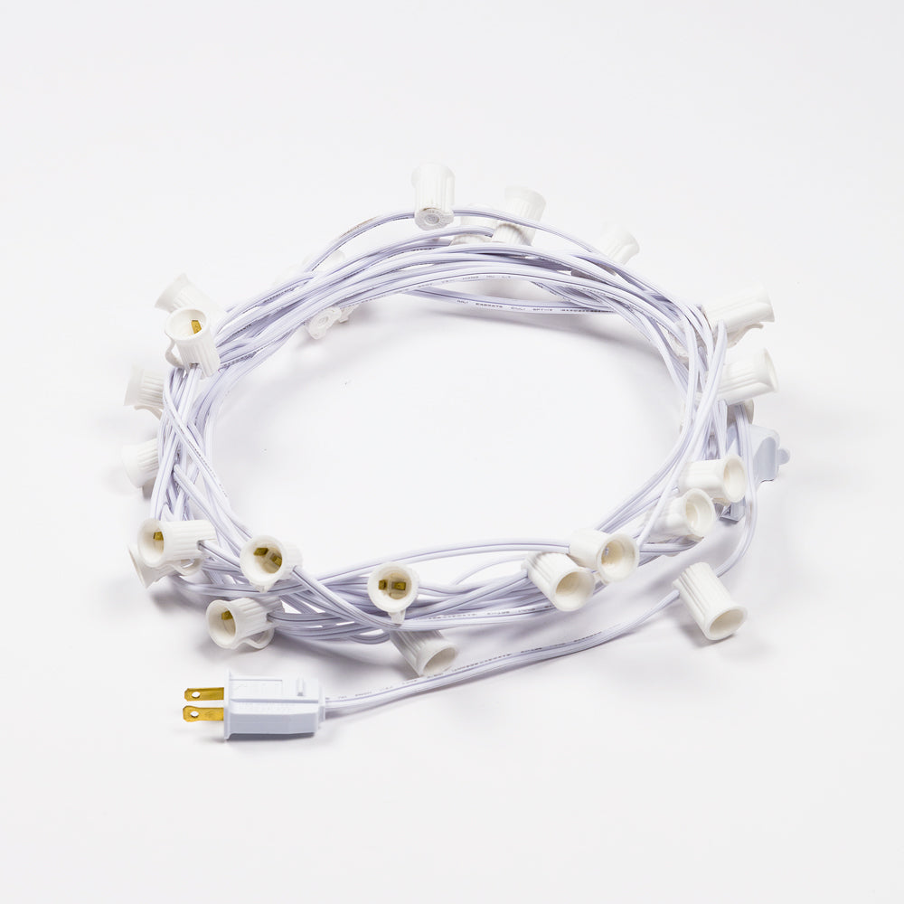 (Cord Only) 25 Socket Outdoor Patio DIY String Light, 28 FT White Stringer w/ E12 Base (No Bulbs) - PaperLanternStore.com - Paper Lanterns, Decor, Party Lights & More