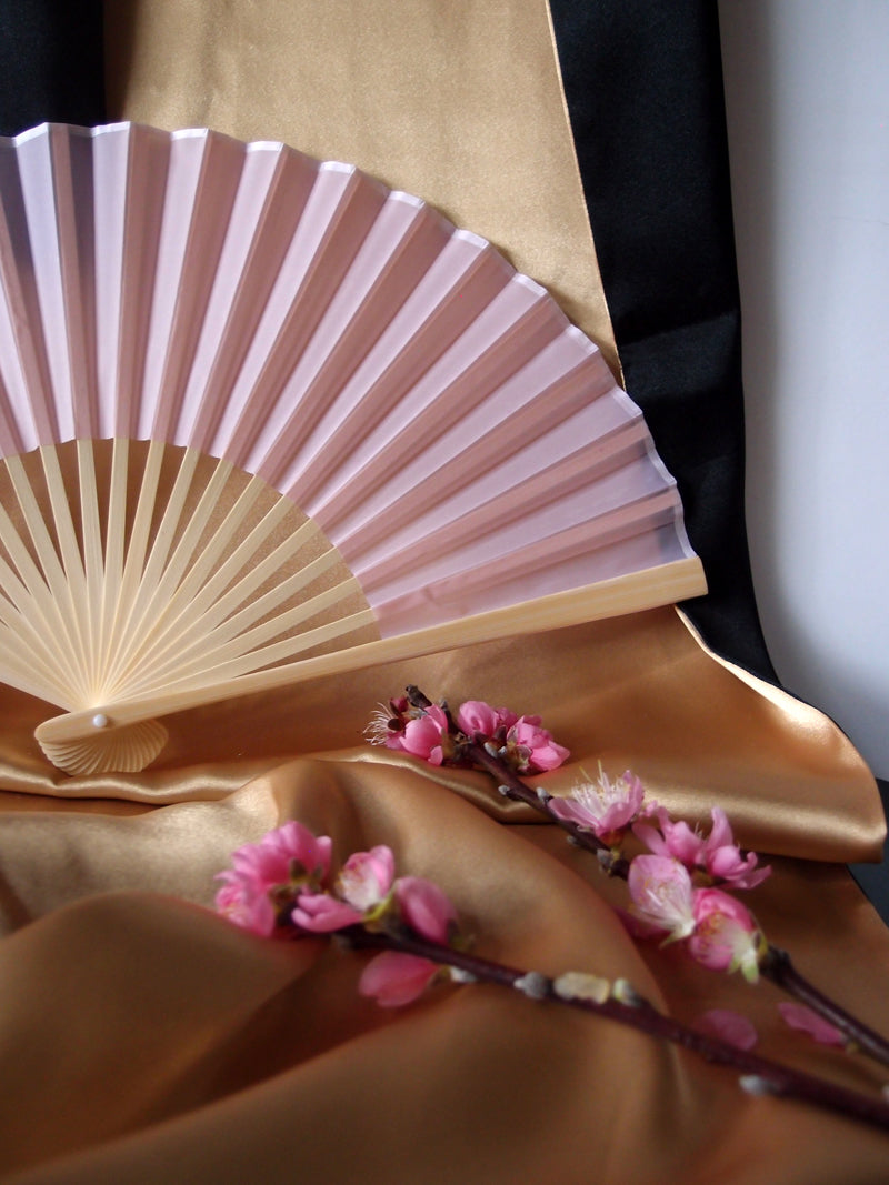 9" Pink Silk Hand Fans for Weddings (10 Pack) - PaperLanternStore.com - Paper Lanterns, Decor, Party Lights & More
