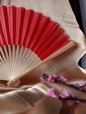 9" Red Silk Hand Fans for Weddings (10 Pack)