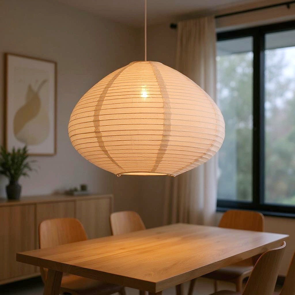 Bulbous Shaped Linen Fabric Lantern Lampshade, Handcrafted, Durable, White Beige (16"W x 11"H)