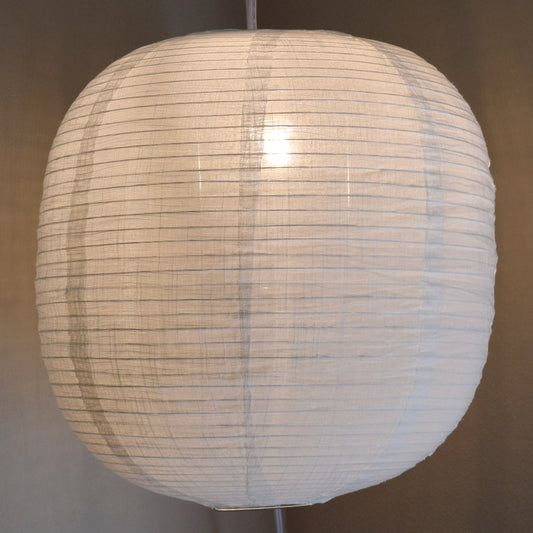 Oblong Shaped Linen Fabric Lantern Lampshade, Handcrafted, Durable, White Beige (16"W x 16"H)