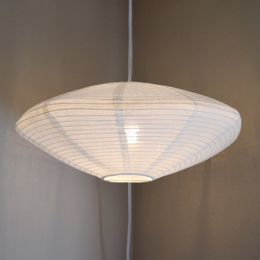 Large UFO Diamond Shaped Linen Fabric Lantern Lampshade, Handcrafted, Durable, White Beige (20"W x 8"H)