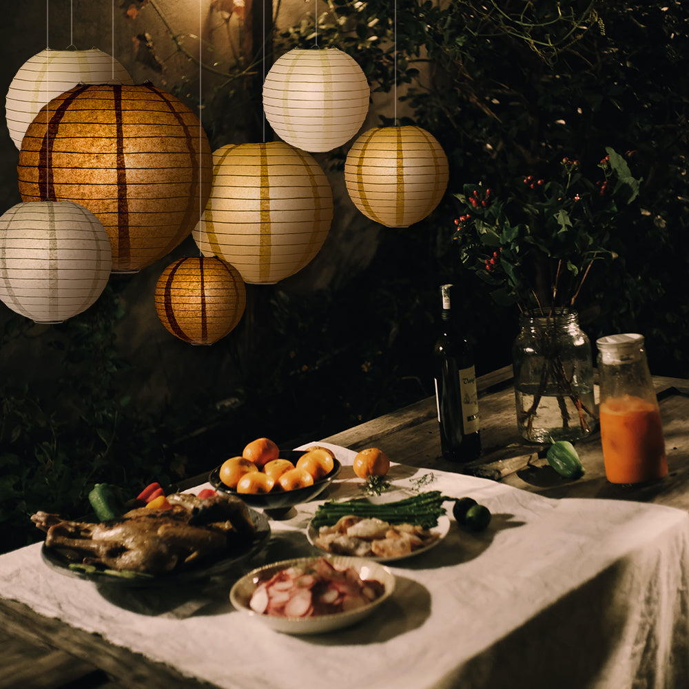 Ultimate 20-Piece Earthtone Variety Paper Lantern Party Pack - Assorted Sizes of 6", 8", 10", 12" (5 Round Lanterns Each) for Weddings and Decor - PaperLanternStore.com - Paper Lanterns, Decor, Party Lights & More