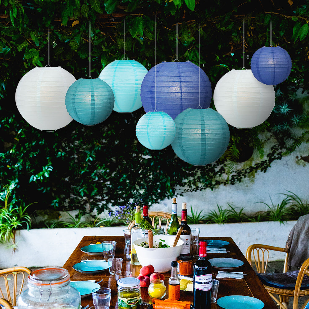 Ultimate 20-Piece Sea Blue Variety Paper Lantern Party Pack - Assorted Sizes - 6", 8", 10", 12" (5 Round Lanterns Each) for Weddings, Events and Decor - PaperLanternStore.com - Paper Lanterns, Decor, Party Lights & More