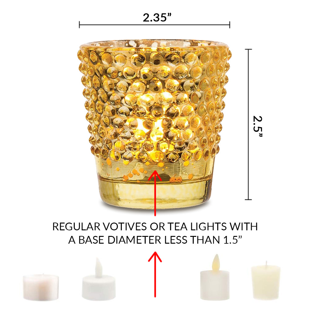 6 Pack | Hobnail Vintage Mercury Glass Glass Candle Holders (2.5-Inch, Candace Design, Silver) - For Use with Tea Lights - For Home Decor, Parties, and Wedding Decorations - PaperLanternStore.com - Paper Lanterns, Decor, Party Lights & More