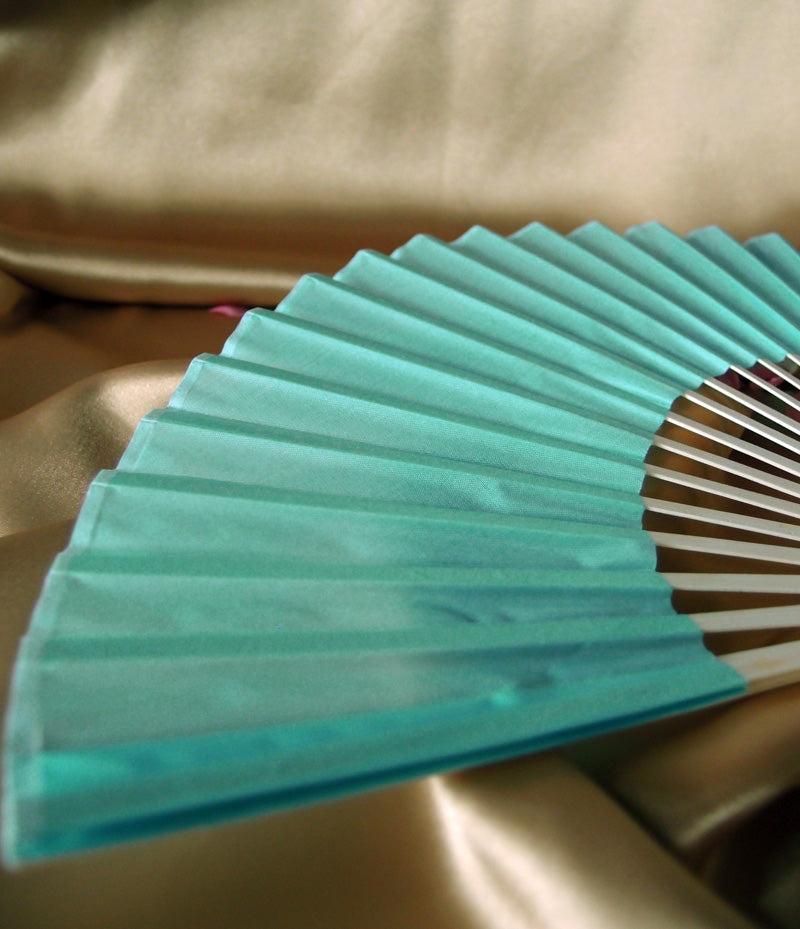 9" Water Blue Silk Hand Fans for Weddings (10 Pack) - PaperLanternStore.com - Paper Lanterns, Decor, Party Lights & More