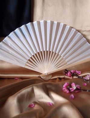BULK PACK (50) 9" White Silk Hand Fans for Weddings - PaperLanternStore.com - Paper Lanterns, Decor, Party Lights & More