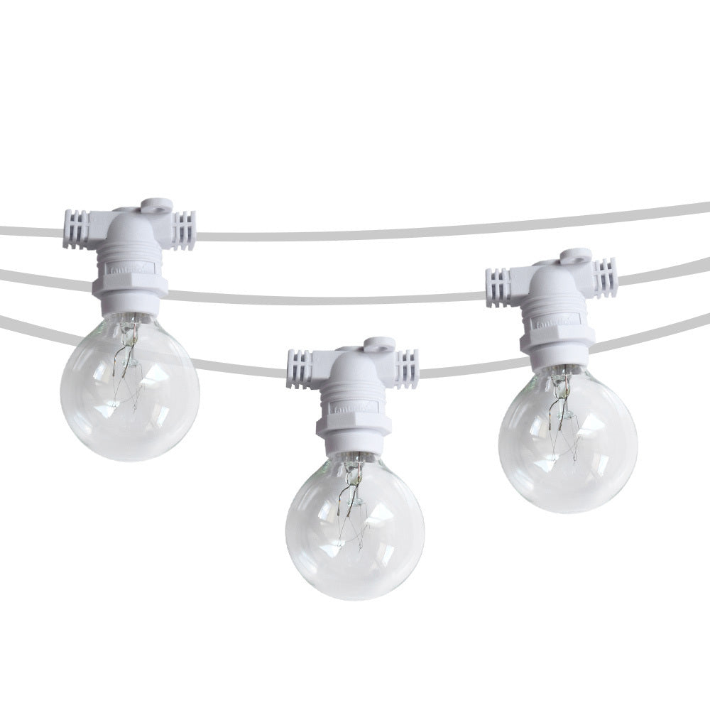 (Cord Only) 25 Socket Outdoor Commercial DIY String Light 29 FT White Cord w/ E12 C7 Base, Weatherproof