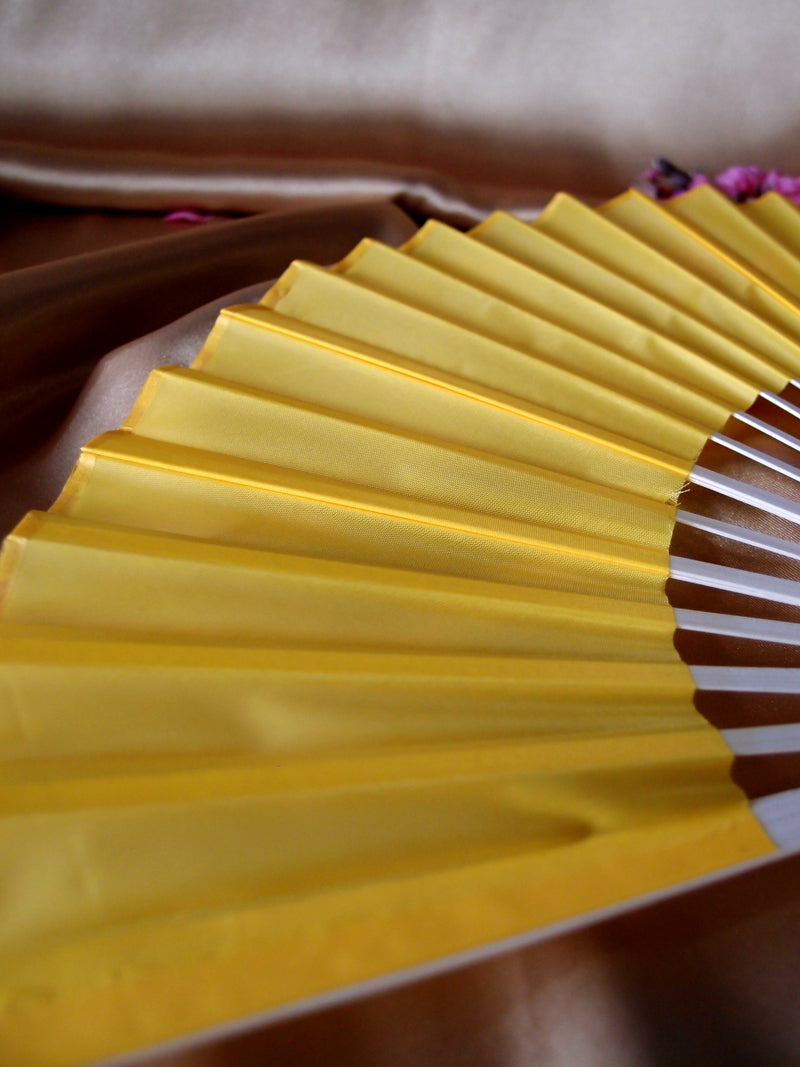 9" Yellow Silk Hand Fans for Weddings (10 Pack) - PaperLanternStore.com - Paper Lanterns, Decor, Party Lights & More