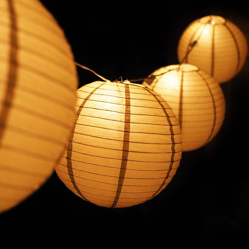 MoonBright 12" Gold Paper Lantern Outdoor String Light Set (10-PACK Combo Kit) - AsianImportStore.com - B2B Wholesale Lighting and Decor