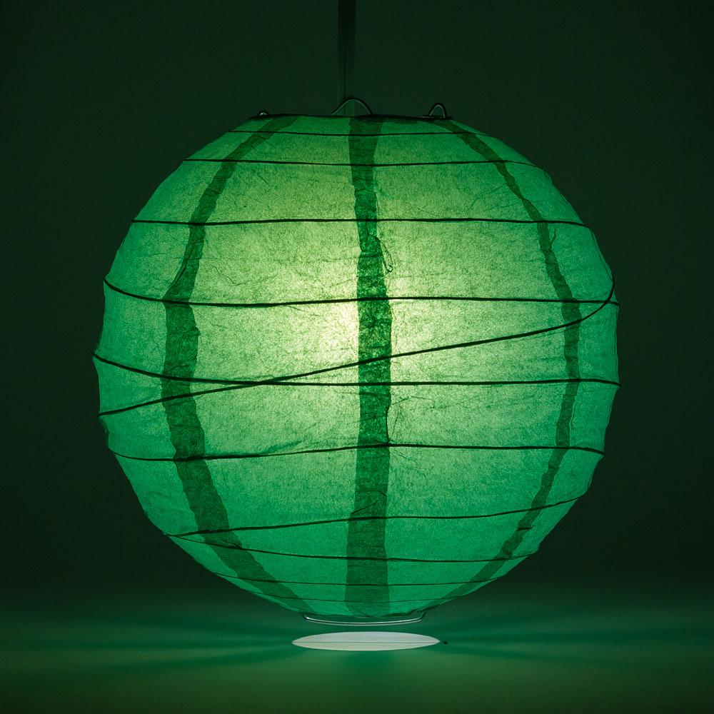 16" Emerald Green Round Paper Lantern, Crisscross Ribbing, Chinese Hanging Wedding & Party Decoration - AsianImportStore.com - B2B Wholesale Lighting and Decor