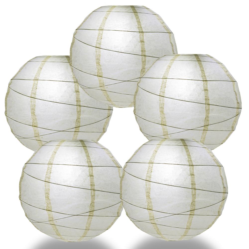 5 PACK | 12"  Ivory Crisscross Ribbing, Hanging Paper Lanterns - AsianImportStore.com - B2B Wholesale Lighting and Decor