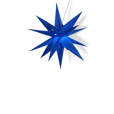 12" Dark Blue Weatherproof Moravian Star Lantern Lamp, Lit