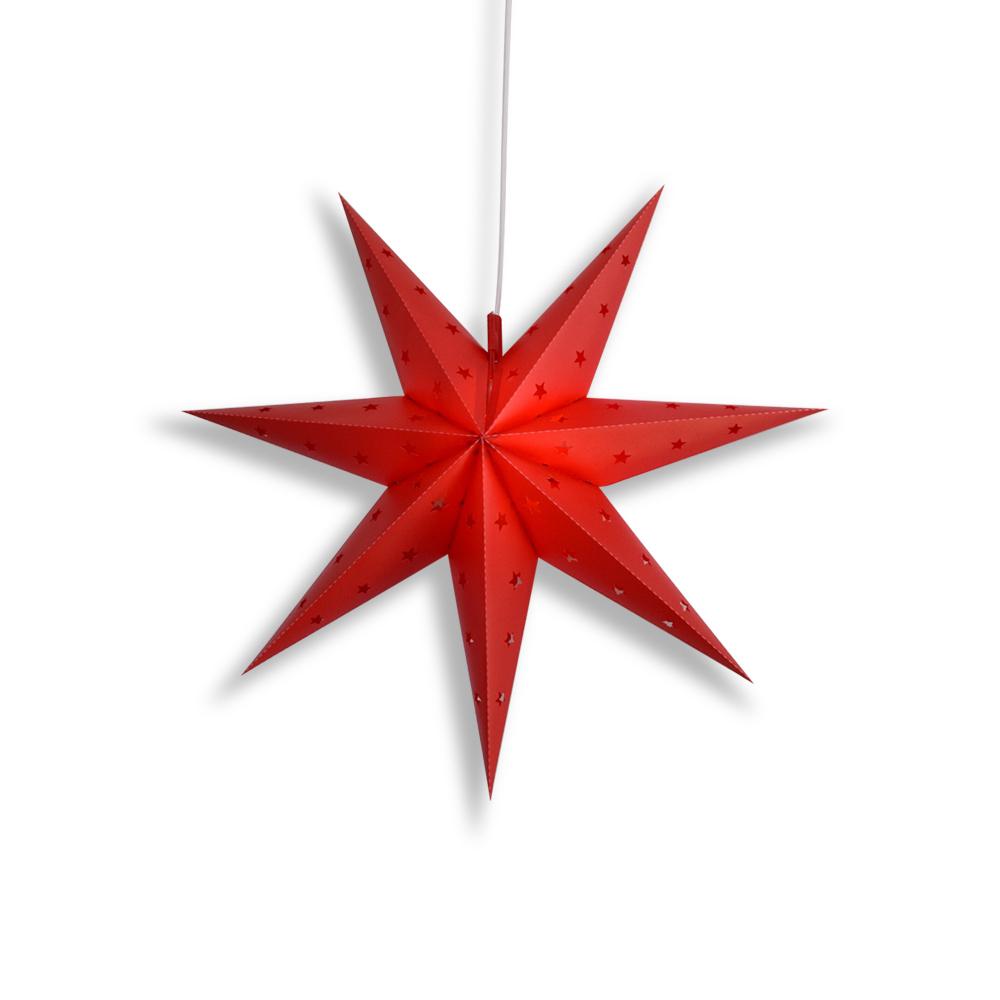 12" Red 7-Point Weatherproof Star Lantern Lamp, Hanging Decoration - Lit