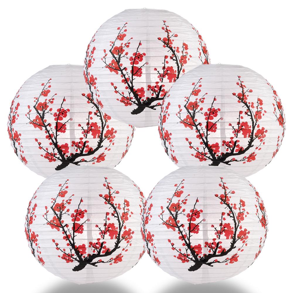 5 PACK | 14" Japanese Plum Tree Paper Lantern - AsianImportStore.com - B2B Wholesale Lighting and Decor