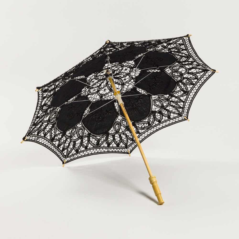 32" Black Lace Cotton Fabric Parasol Umbrella w/ Metal Frame - AsianImportStore.com - B2B Wholesale Lighting and Decor