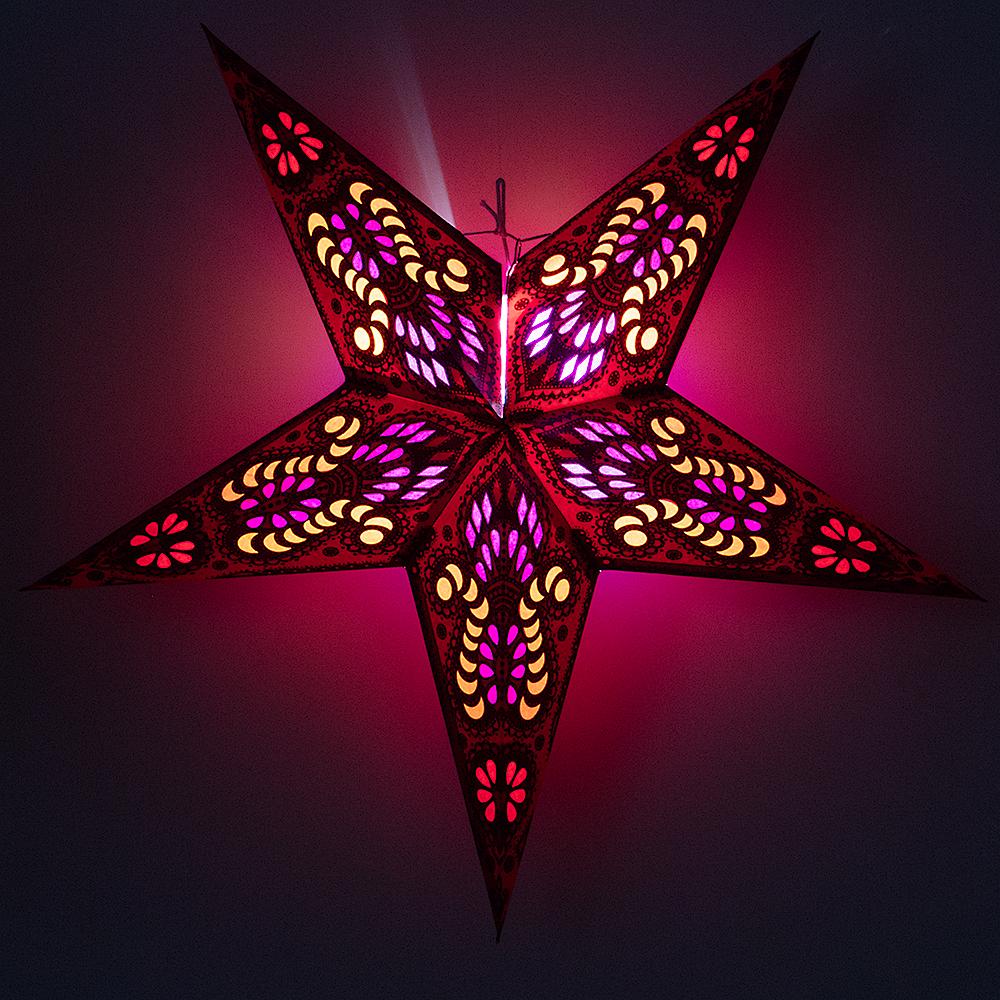 24" Red Peacock Paper Star Lantern, Chinese Hanging Wedding & Party Decoration - AsianImportStore.com - B2B Wholesale Lighting and Decor