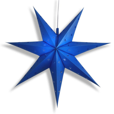 24" Dark Blue 7-Point Weatherproof Star Lantern Lamp, Hanging Decoration - Lit