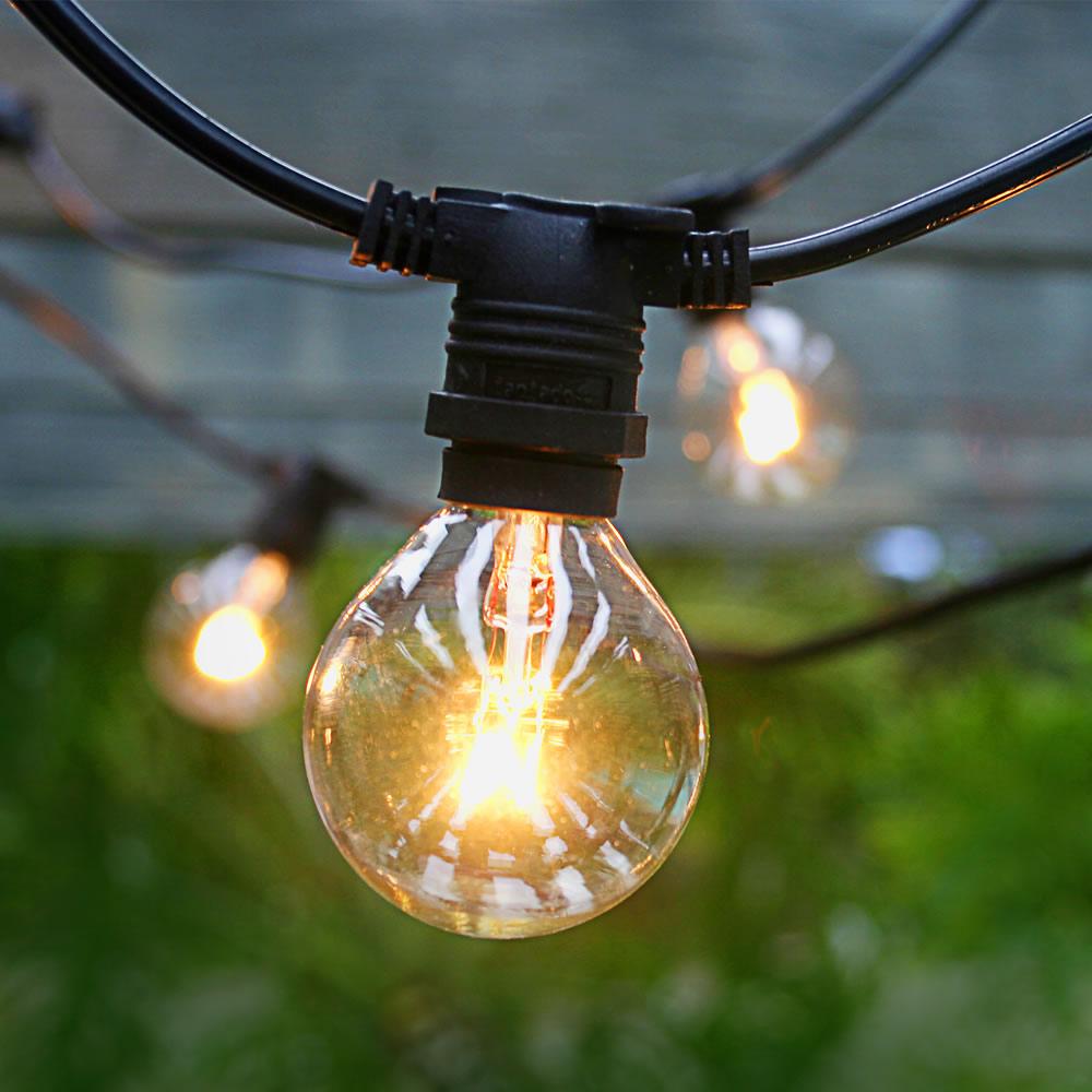  25 Socket Commercial Outdoor String Light Kit w/ G40 Globe Clear Bulbs (29FT, Expandable, Black) - AsianImportStore.com - B2B Wholesale Lighting and Decor