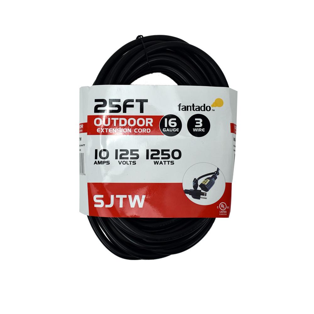 BLOWOUT 25FT SJTW Extension Cord for Outdoor Commercial String Light, White 3 Wire Cord, 16AWG, 1250 Watts