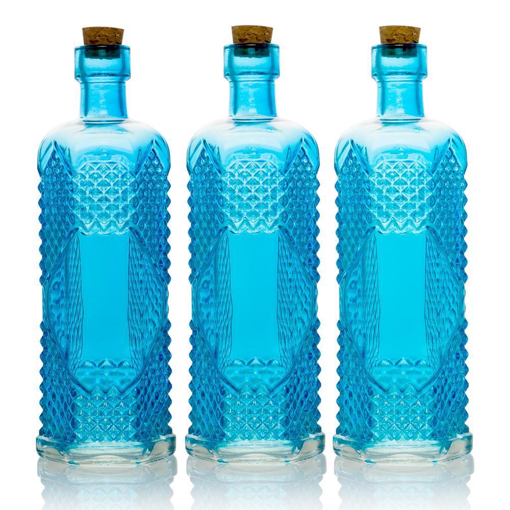 3 Pack | 6.5" Aria Turquoise Vintage Glass Bottle with Cork - DIY Wedding Flower Bud Vases - AsianImportStore.com - B2B Wholesale Lighting & Decor since 2002