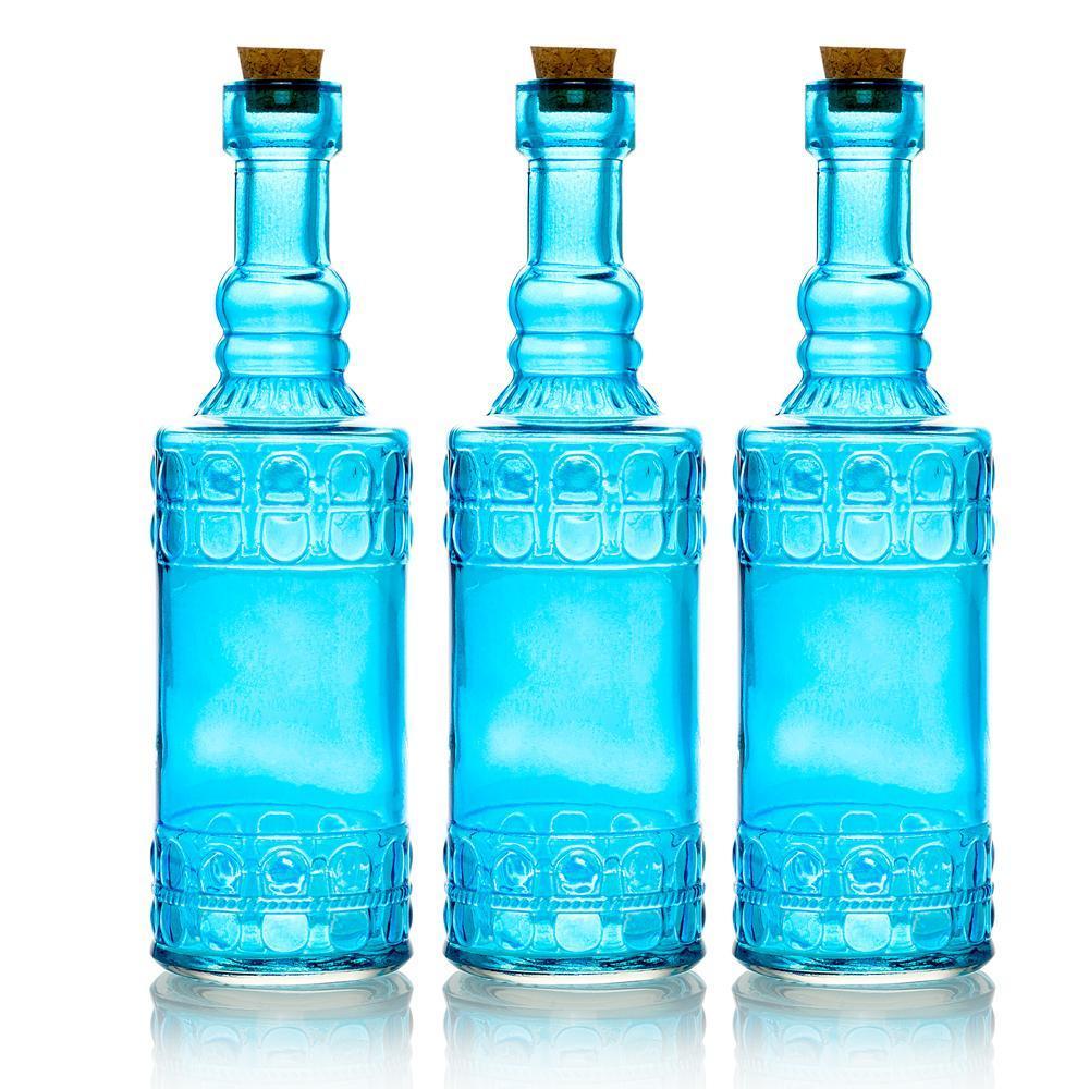 3 Pack | 6.6" Calista Turquoise Vintage Glass Bottle with Cork - DIY Wedding Flower Bud Vases - AsianImportStore.com - B2B Wholesale Lighting & Decor since 2002