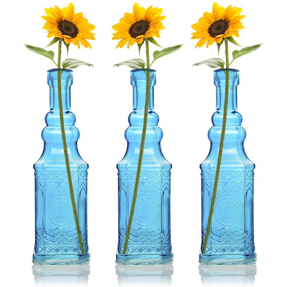 3 Pack | 6.5" Ella Turquoise Vintage Glass Bottle with Cork - DIY Wedding Flower Bud Vases - AsianImportStore.com - B2B Wholesale Lighting & Decor since 2002