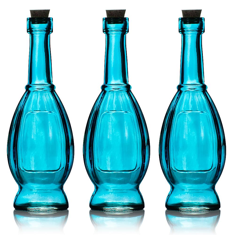 3 Pack | 6.5" Vera Turquoise Vintage Glass Bottle with Cork - DIY Wedding Flower & Bud Vases - AsianImportStore.com - B2B Wholesale Lighting & Decor since 2002