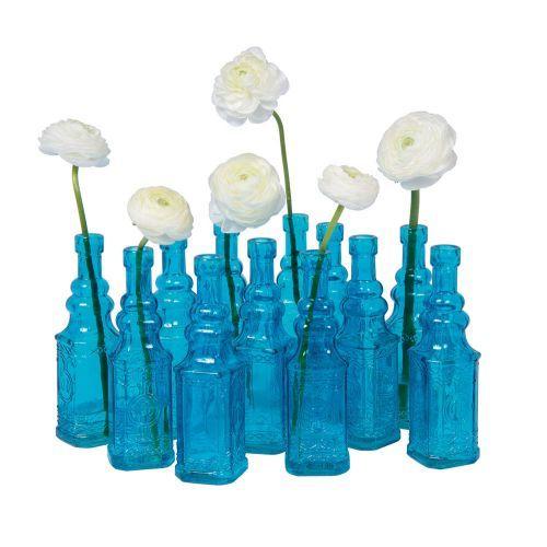 12 Pack | 6.5" Ella Turquoise Vintage Glass Bottle with Cork - DIY Wedding Flower Bud Vases - AsianImportStore.com - B2B Wholesale Lighting & Decor since 2002