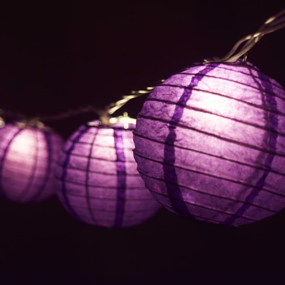 10 Socket Purple Round Paper Lantern Party String Lights (4" Lanterns, Expandable) - AsianImportStore.com - B2B Wholesale Lighting & Decor since 2002
