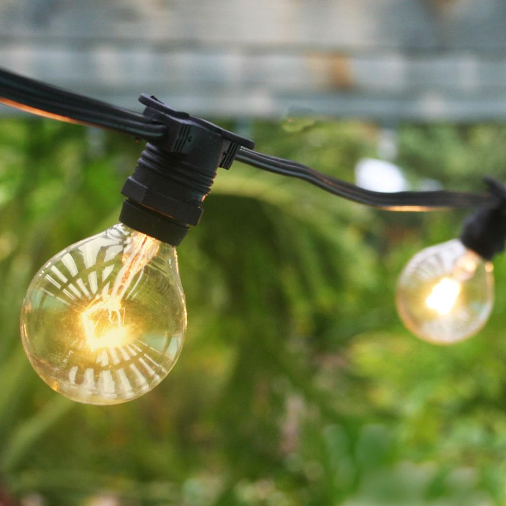 50 Socket Outdoor Commercial String Light Set, Clear Globe Bulbs, 54 FT Black Cord w/ E12 C7 Base, Weatherproof
