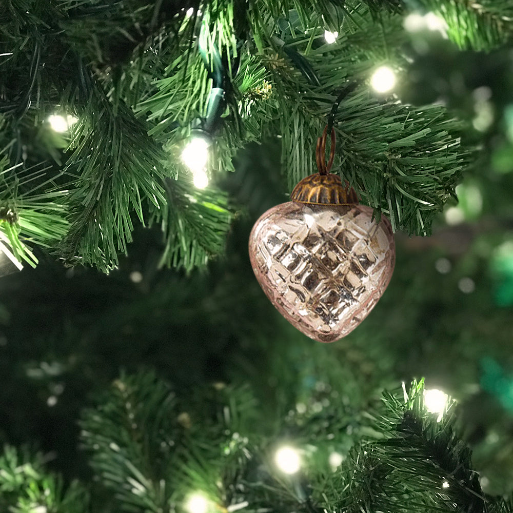 (60 PACK) 6 Pack | 1.25" Silver Deidra Mercury Glass Lined Heart Ornaments Christmas Tree Decoration