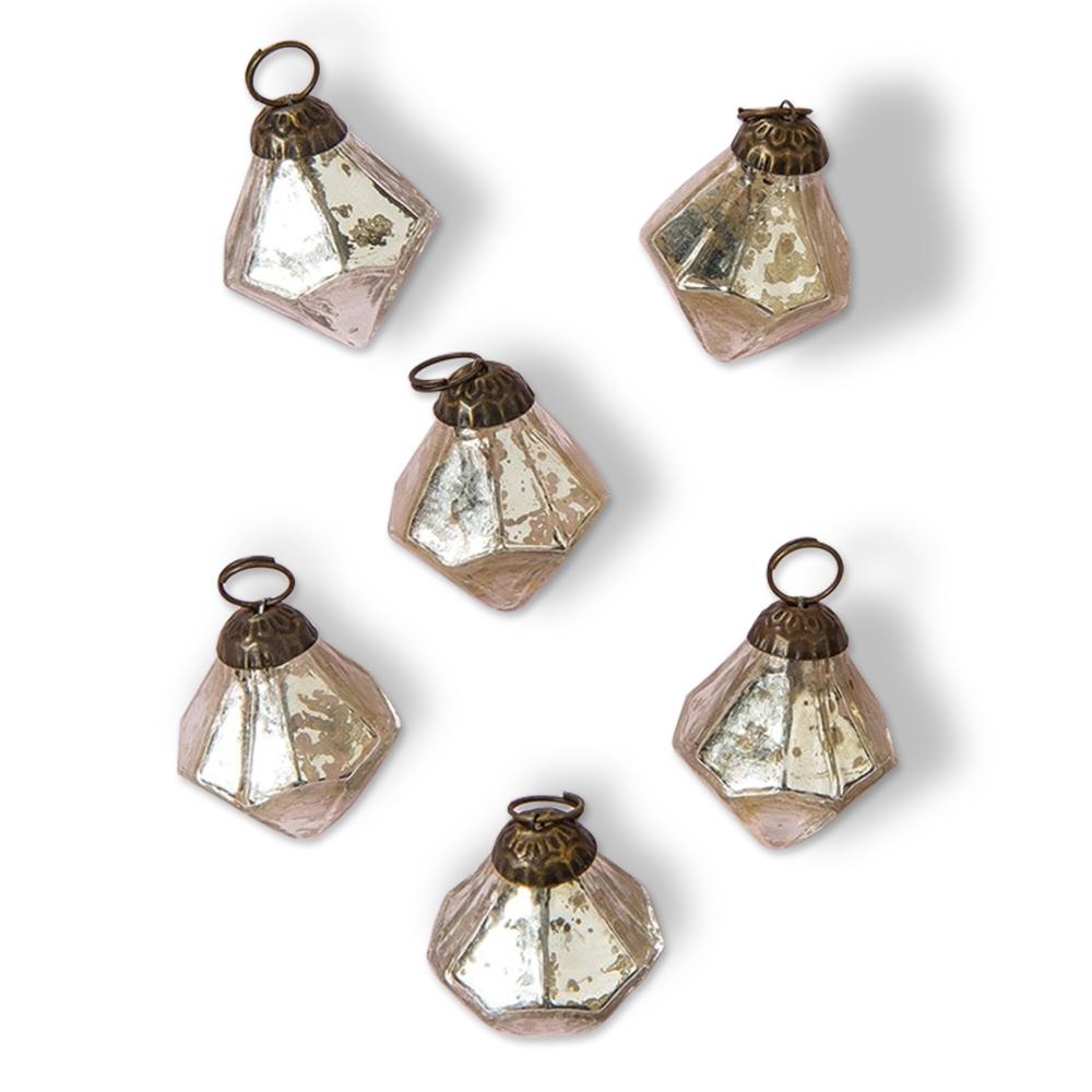 6 Pack | 1.75-Inch Silver Elizabeth Mercury Glass Diamond Ornaments Christmas Tree Decoration