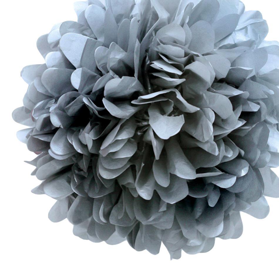 BLOWOUT (100 PACK) EZ-Fluff 8" Silver Tissue Paper Pom Pom Flowers, Hanging Decorations