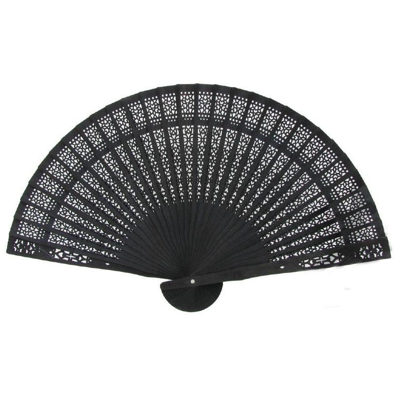  9" Black Sandalwood Fan w/ Beige Organza Bag (10 PACK) - AsianImportStore.com - B2B Wholesale Lighting and Decor