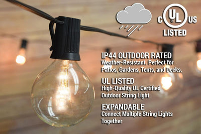28 FT Shatterproof Light Bulb LED Outdoor Patio String Light Set, 25 Socket E12 C7 Base, Black Cord - AsianImportStore.com - B2B Wholesale Lighting & Decor since 2002