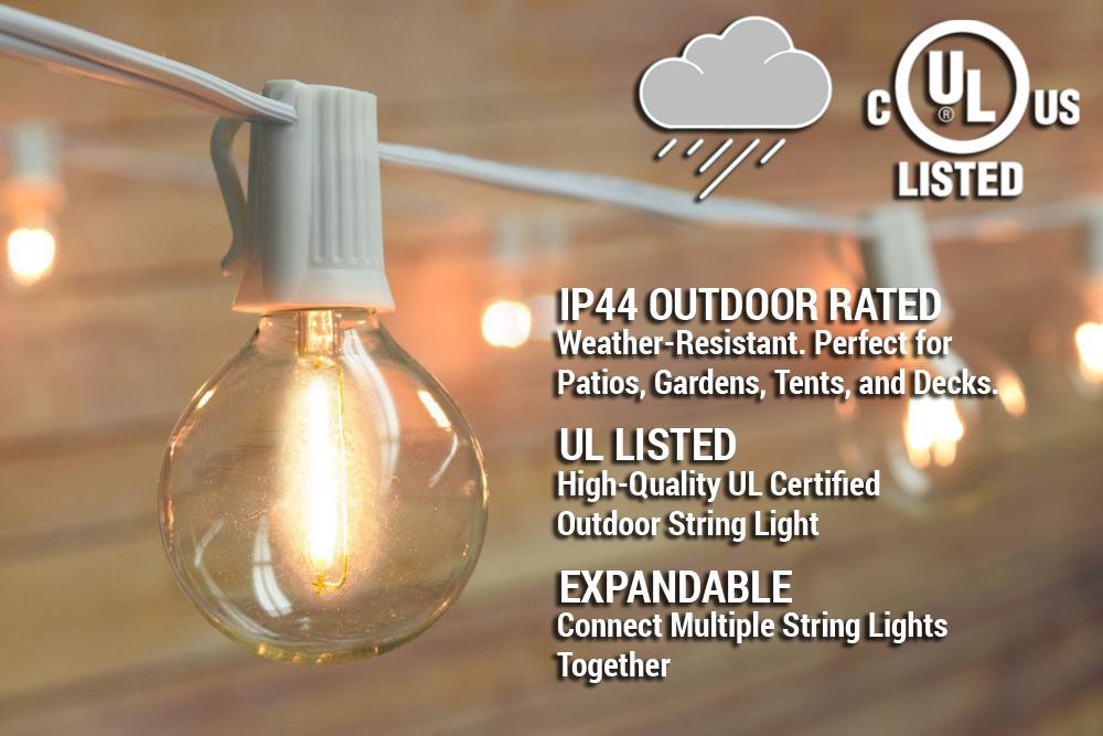 28 FT Shatterproof Light Bulb LED Outdoor Patio String Light Set, 25 Socket E12 C7 Base, White Cord - AsianImportStore.com - B2B Wholesale Lighting & Decor since 2002