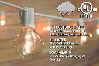 31 FT Shatterproof Light Bulb LED Outdoor Patio String Light Set, 10 Socket E12 C7 Base, White Cord - AsianImportStore.com - B2B Wholesale Lighting & Decor since 2002