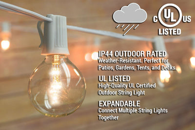 12 FT Shatterproof Light Bulb LED Outdoor Patio String Light Set, 10 Socket E12 C7 Base, White Cord - AsianImportStore.com - B2B Wholesale Lighting and Decor